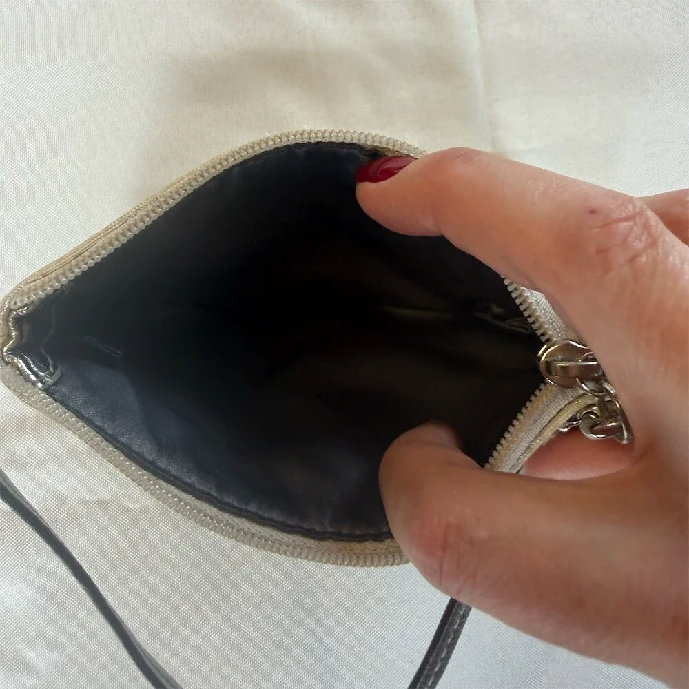 Coach Signature C Wristlet Clutch Cream Khaki Silver Small Zip Pouch Strap
